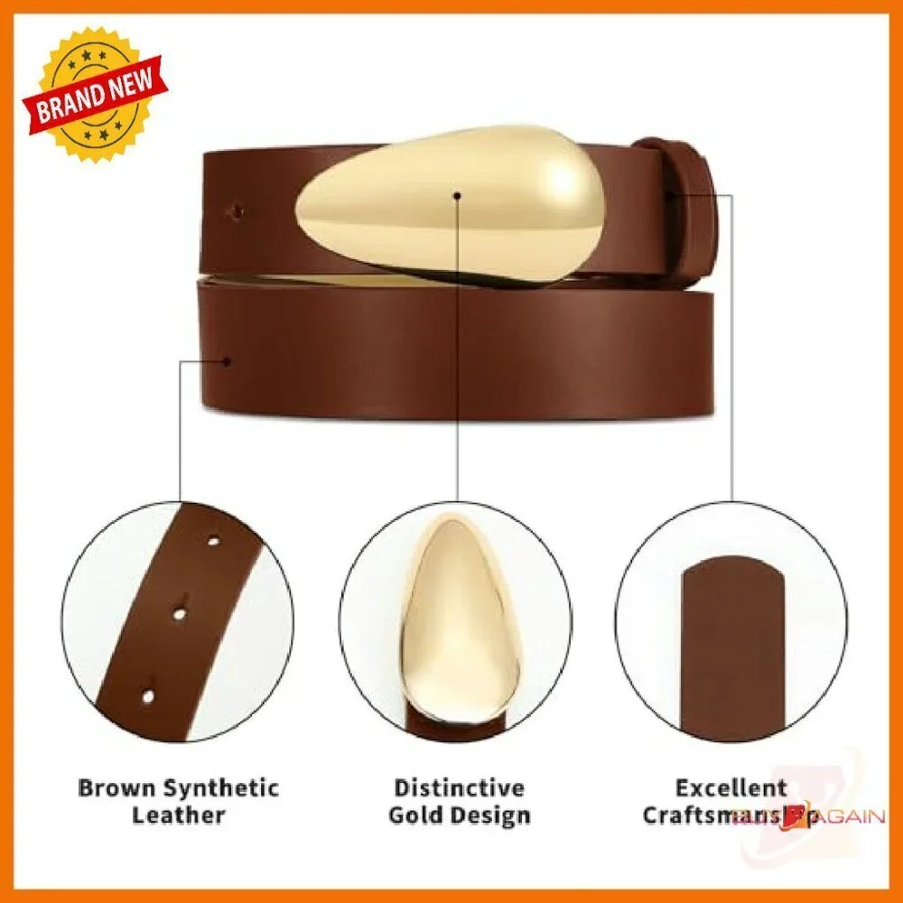 Synthetic Leather Belt Gold Buckle Versatile Dress Casual
